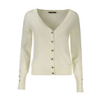 Guess Jeans women's white viscose cardigan with long sleeves and a relaxed fit, featuring a classic button-up design.