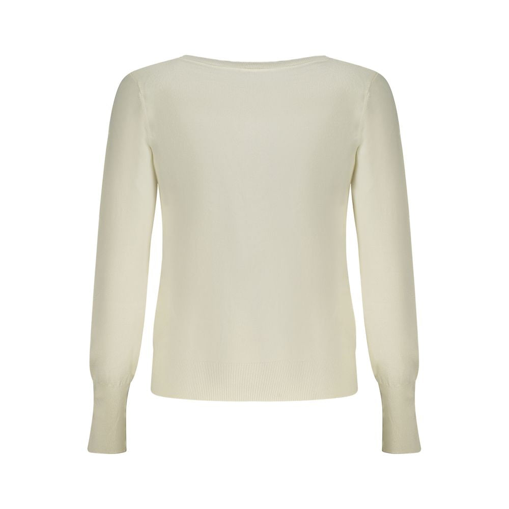 Guess Jeans Bianco Viscosa women's cardigan, cream-colored knit with long sleeves and open front, casual and stylish for everyday wear.