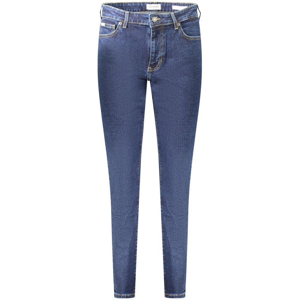 Guess Jeans Blu cotton women's jeans with classic five-pocket design and slim fit, shown on a model.