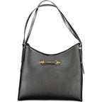 Black Guess Jeans polyurethane women's handbag with sleek design and top handle, featuring subtle branding and modern style.
