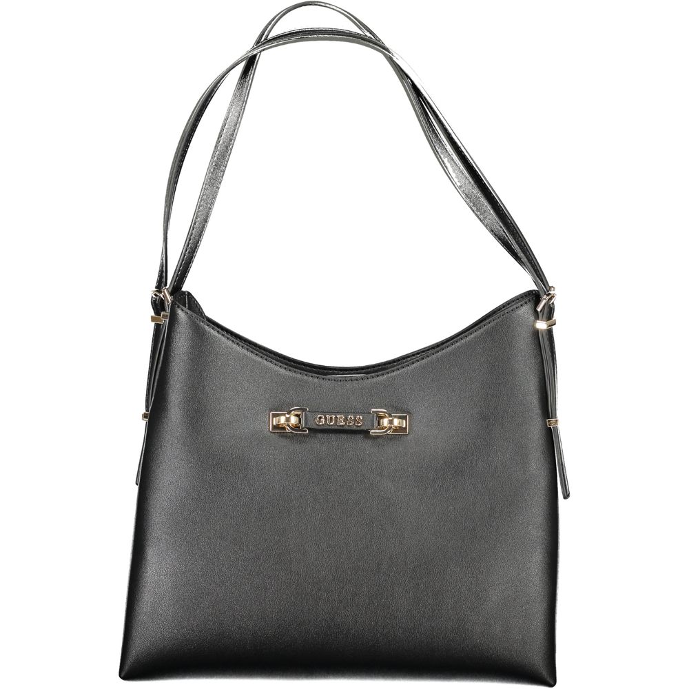Black Guess Jeans polyurethane women's handbag with sleek design and top handle, featuring subtle branding and modern style.