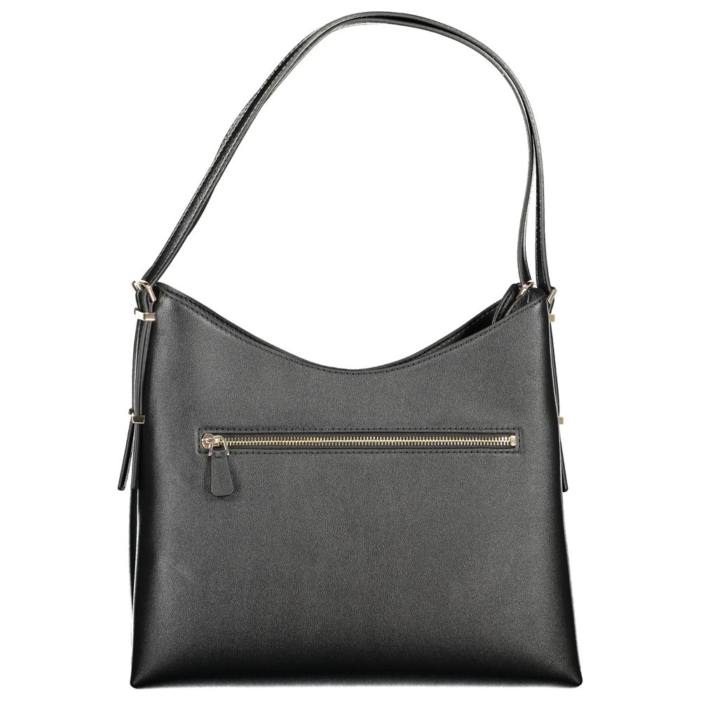 Black Guess Jeans polyurethane women's handbag with sleek design, featuring a structured shape and subtle branding.