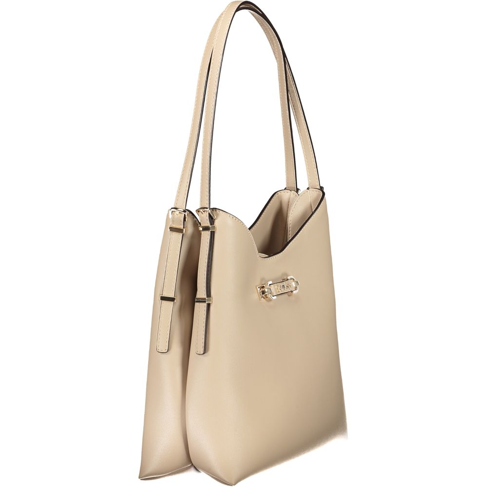 Guess Jeans beige polyurethane women's handbag with sleek design and top handles, perfect for stylish everyday use.
