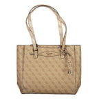 Guess Jeans beige polyurethane women's handbag with sleek design and top handle, featuring subtle branding and stylish accents.