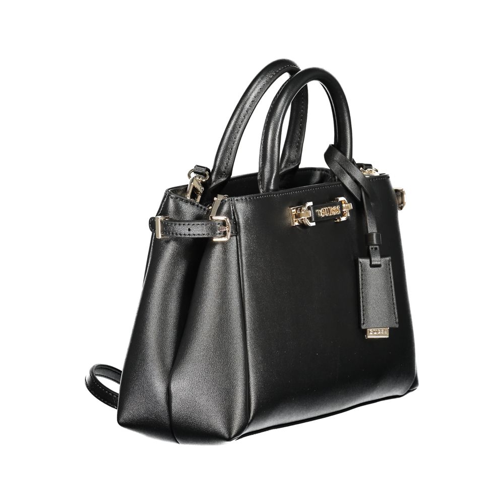 Guess Jeans Nero women's handbag made of polyurethane, featuring a sleek black design with silver hardware and top handle.