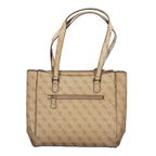 Beige Guess Jeans women's handbag made of polyurethane with sleek design and top handles, stylish accessory for everyday use.