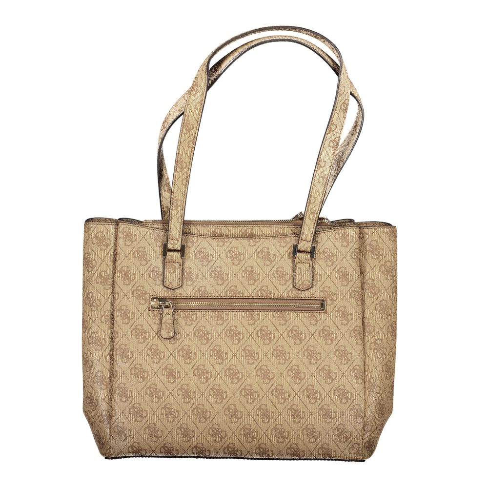 Beige Guess Jeans women's handbag made of polyurethane with sleek design and top handles, stylish accessory for everyday use.