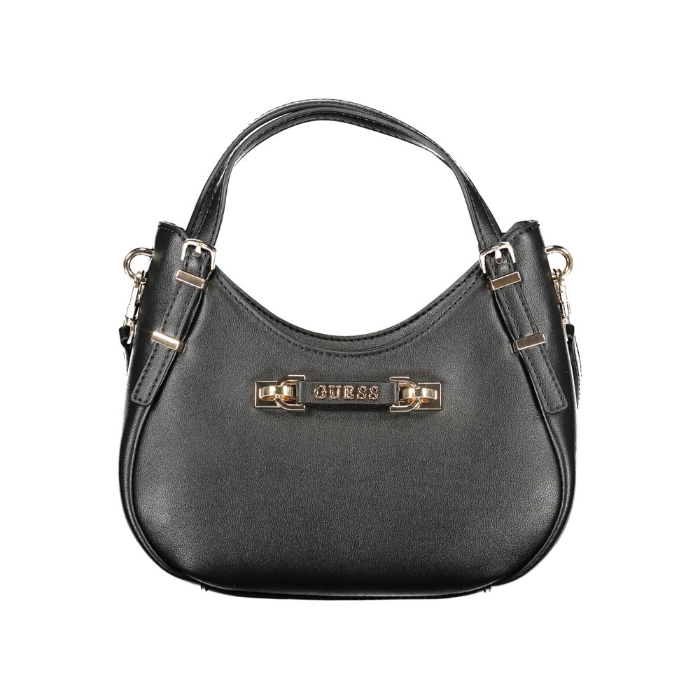 Guess Jeans Nero black polyurethane women’s handbag with sleek design and structured shape, featuring gold-tone hardware.