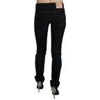 John Galliano Dark Blue Mid Waist Slim Fit Denim Casual Pants Jeans