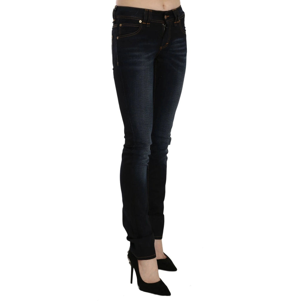 John Galliano Dark Blue Mid Waist Slim Fit Denim Casual Pants Jeans