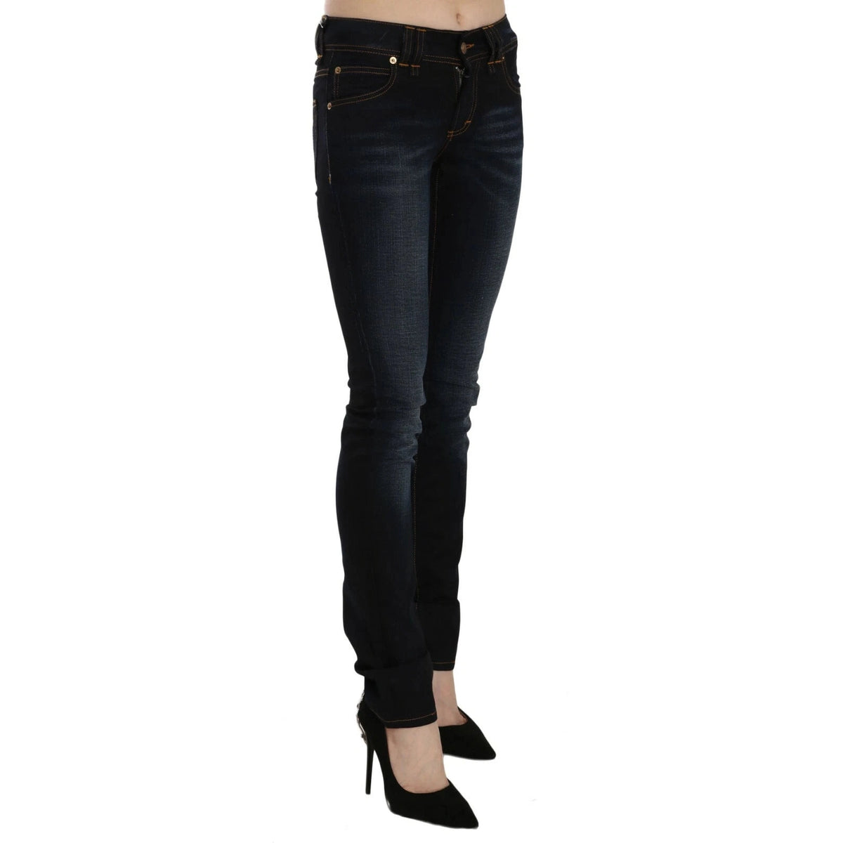 John Galliano Dark Blue Mid Waist Slim Fit Denim Casual Pants Jeans