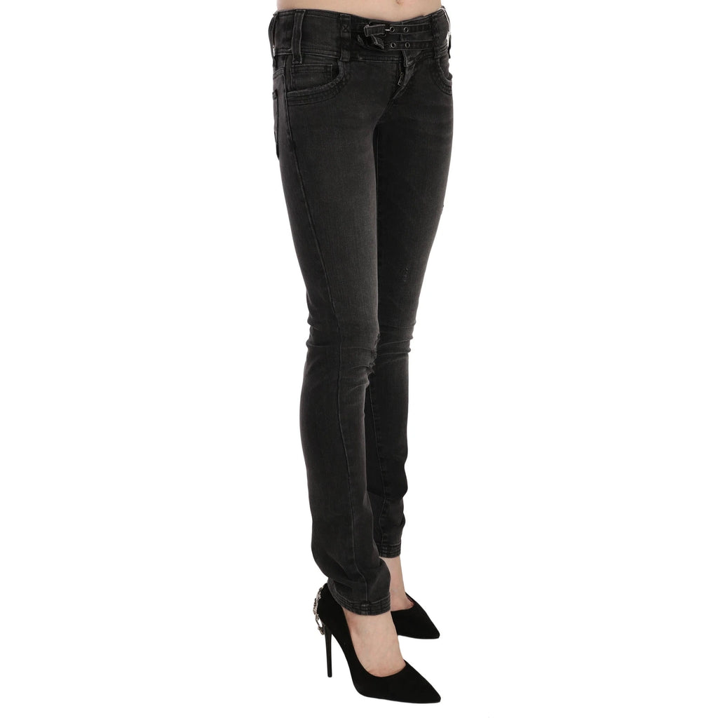 John Galliano Black Washed Low Waist Slim Fit Skinny Denim Pants Jeans