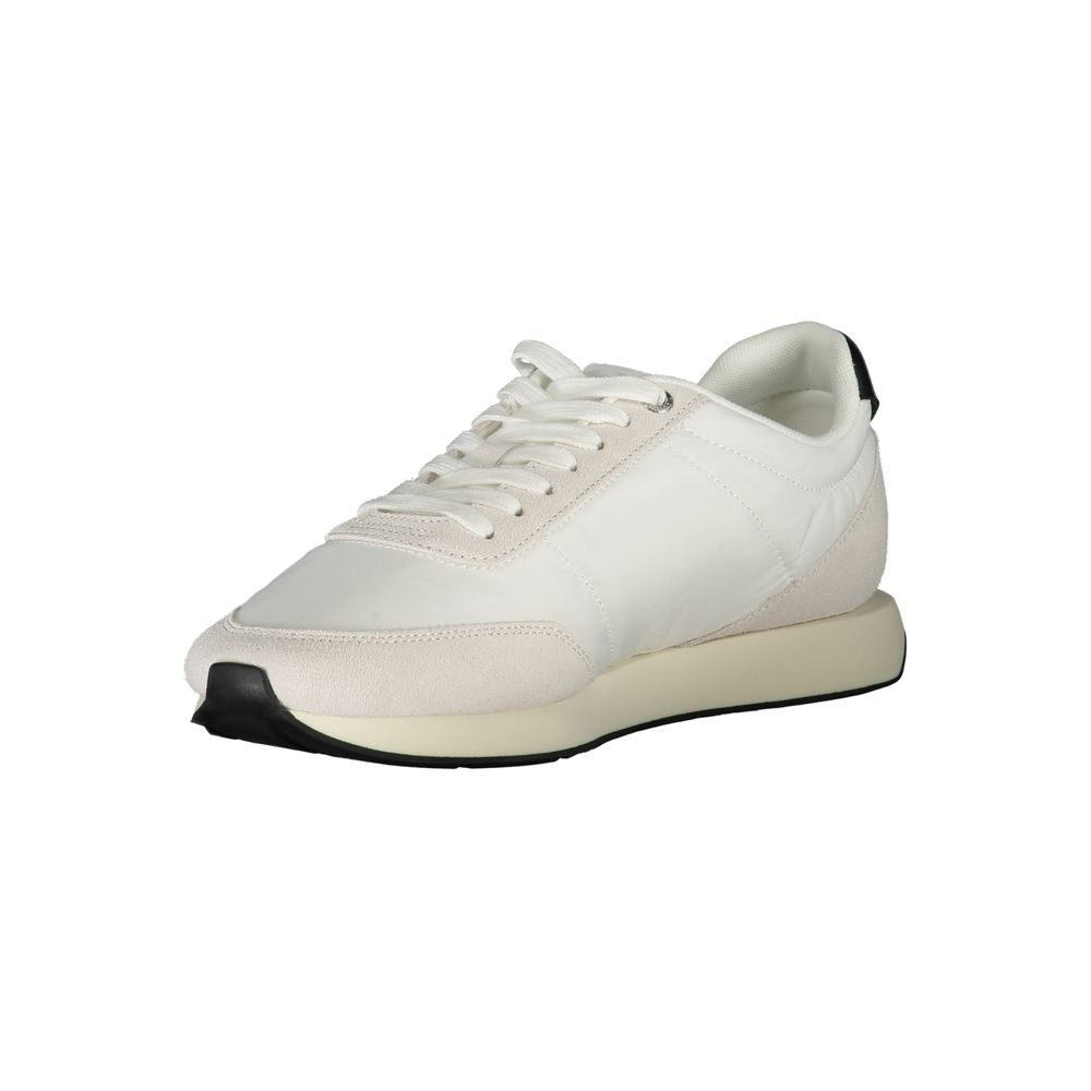 Calvin Klein white polyester men's sneaker with lace-up design and cushioned sole, stylish casual footwear.