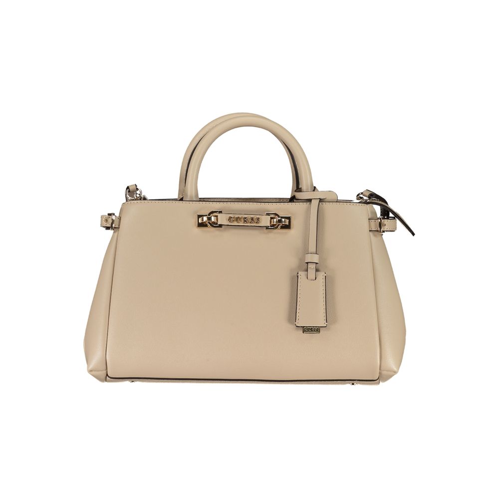 Guess Jeans beige polyurethane women's handbag with sleek design and silver hardware, featuring a top handle and adjustable strap.