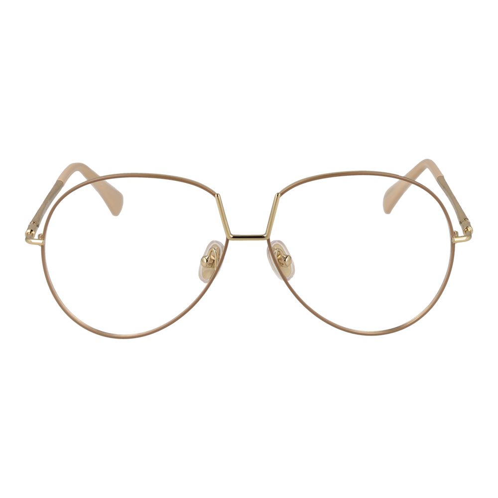 Max Mara beige metal glasses frames with clear lenses, stylish and lightweight eyewear for a sophisticated look.