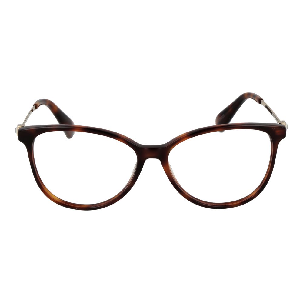Max Mara brown metal and plastic glasses frames with clear lenses, stylish and lightweight for everyday wear.