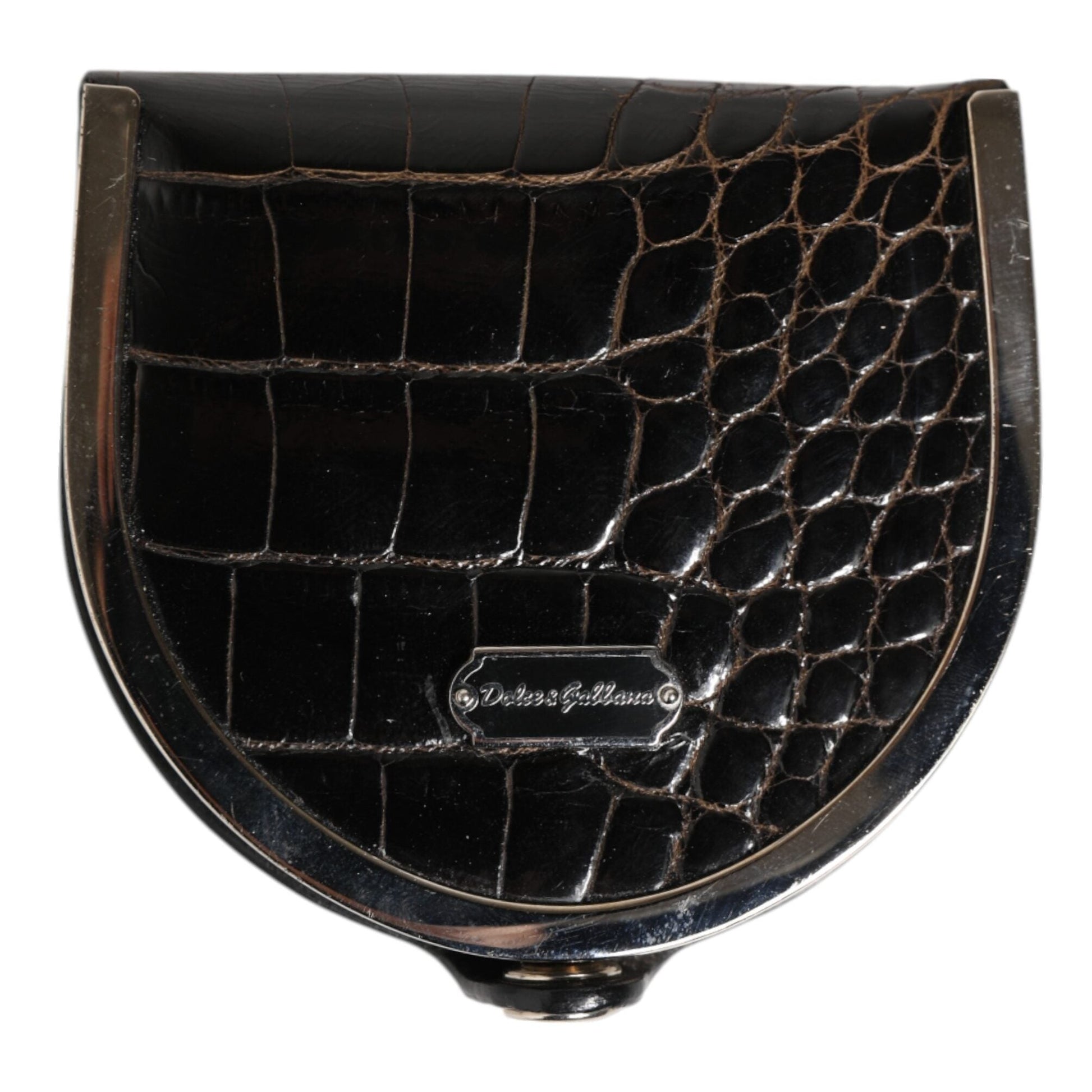 Dolce & Gabbana Black Polished Crocodile Leather Mens Coin Purse Wallet