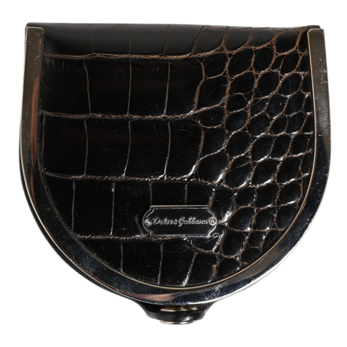 Dolce & Gabbana Black Polished Crocodile Leather Mens Coin Purse Wallet
