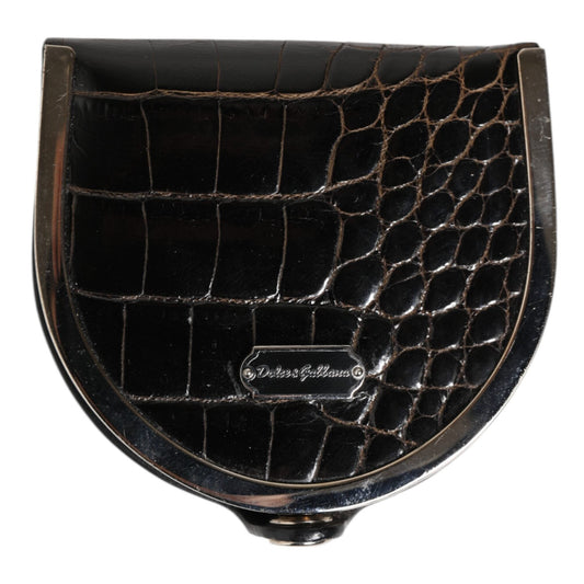 Dolce & Gabbana Black Polished Crocodile Leather Mens Coin Purse Wallet