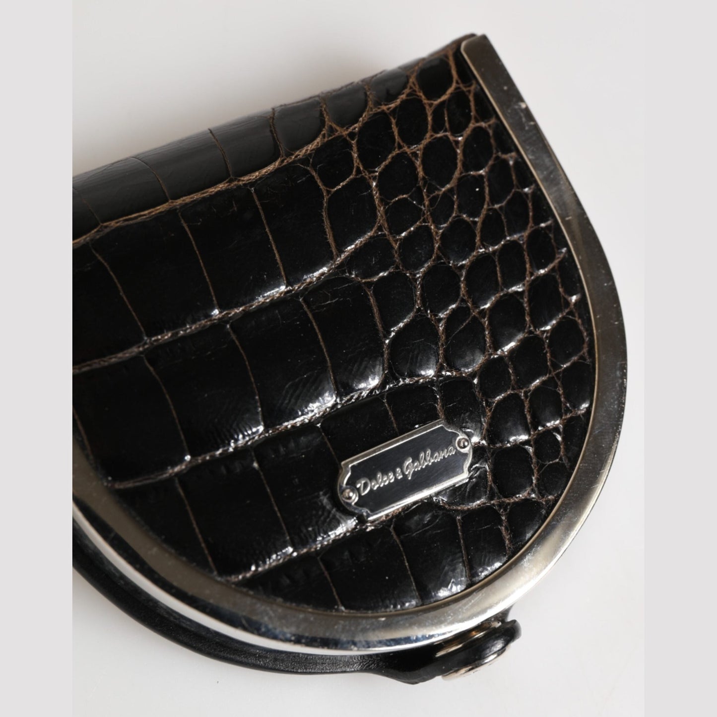 Dolce & Gabbana Black Polished Crocodile Leather Mens Coin Purse Wallet