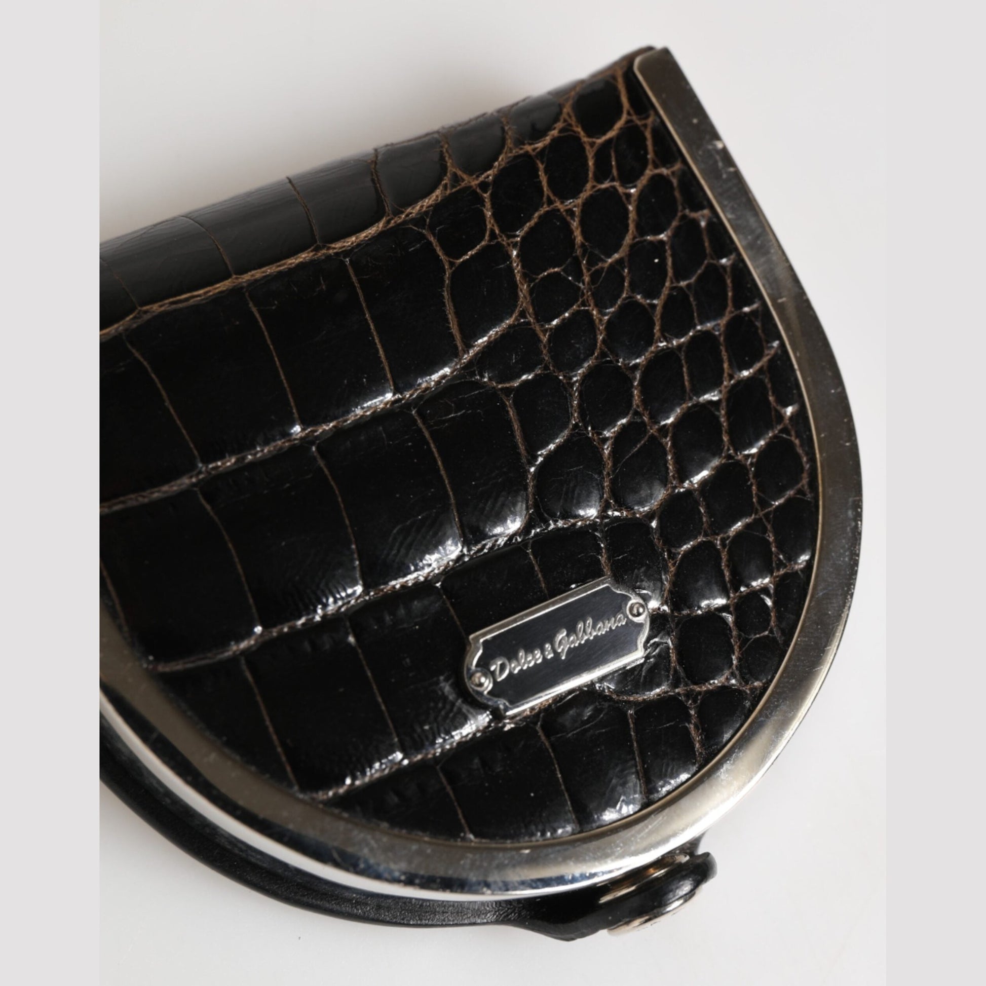 Dolce & Gabbana Black Polished Crocodile Leather Mens Coin Purse Wallet