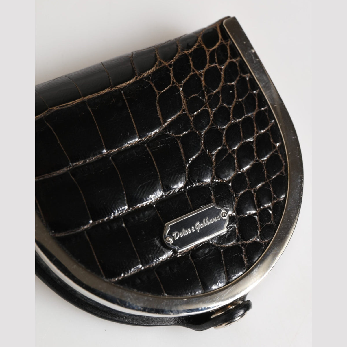 Dolce & Gabbana Black Polished Crocodile Leather Mens Coin Purse Wallet