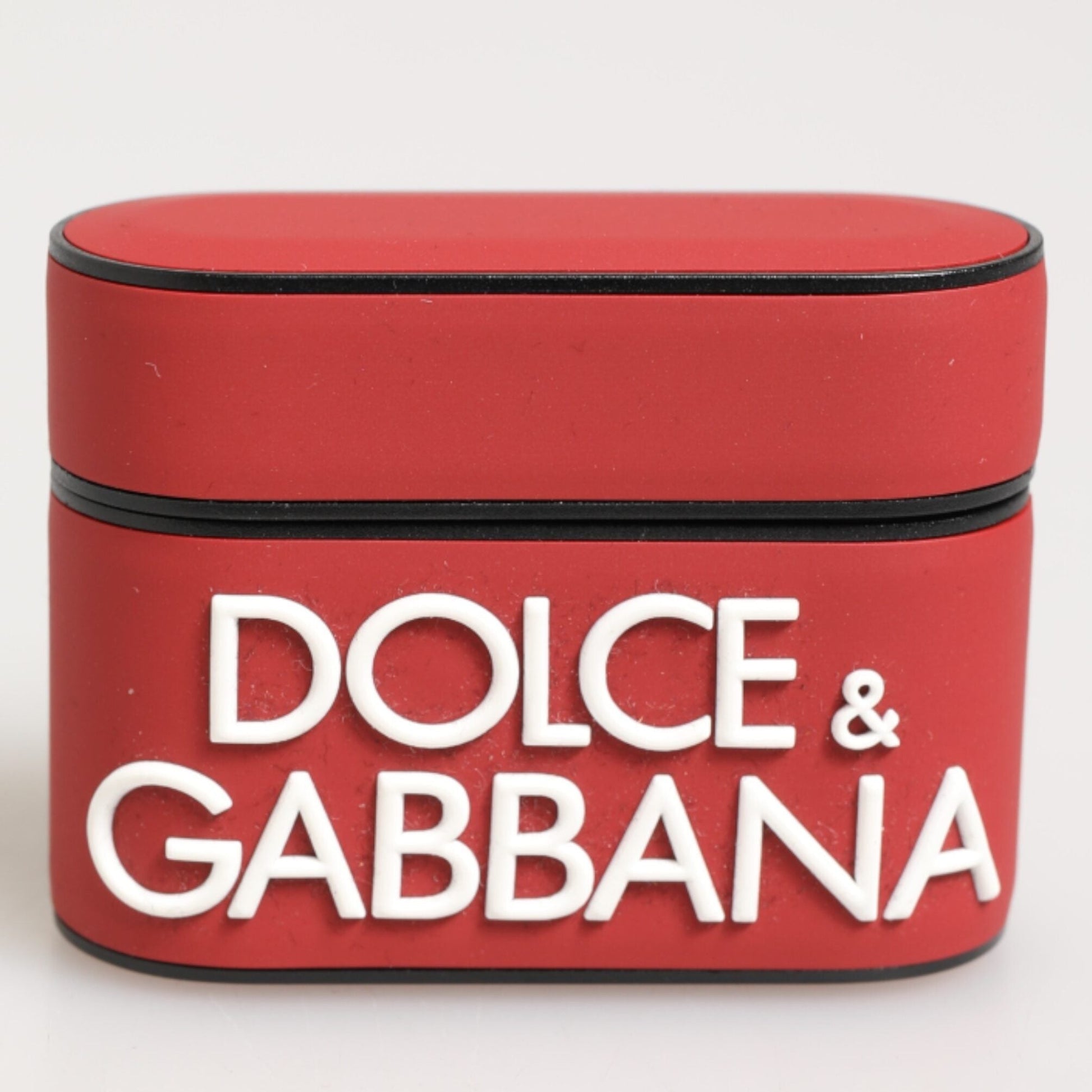 Dolce & Gabbana Red White Silicone Embossed Logo Accessory Airpods Case