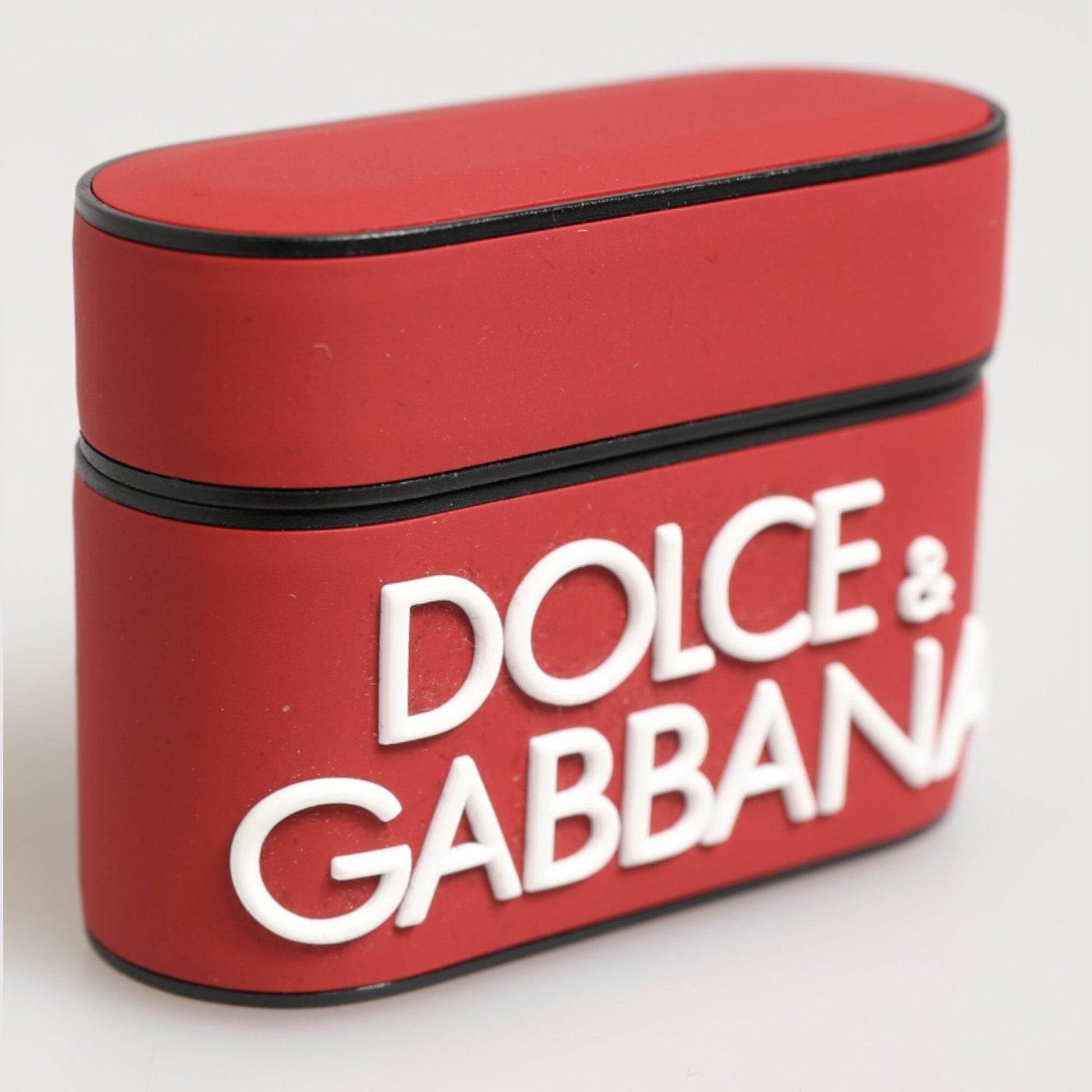 Dolce & Gabbana Red White Silicone Embossed Logo Accessory Airpods Case