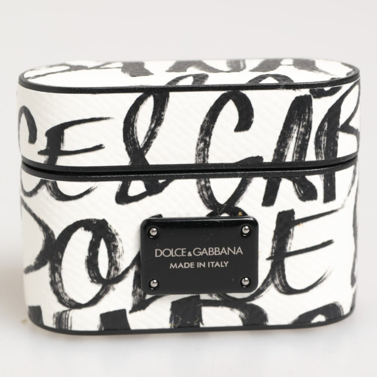 Dolce & Gabbana Black White Leather Monogram Print Logo Holder Airpods Case