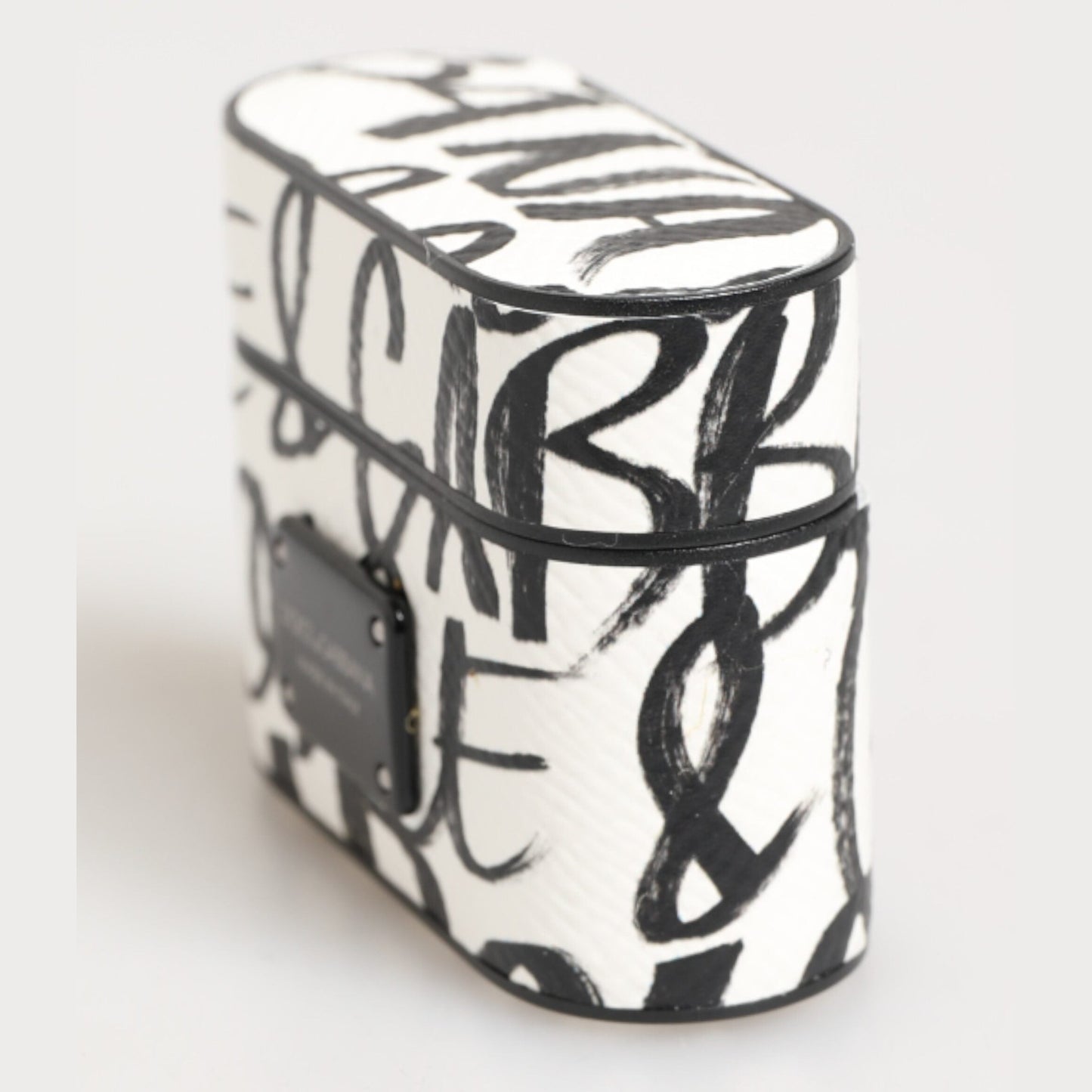 Dolce & Gabbana Black White Leather Monogram Print Logo Holder Airpods Case