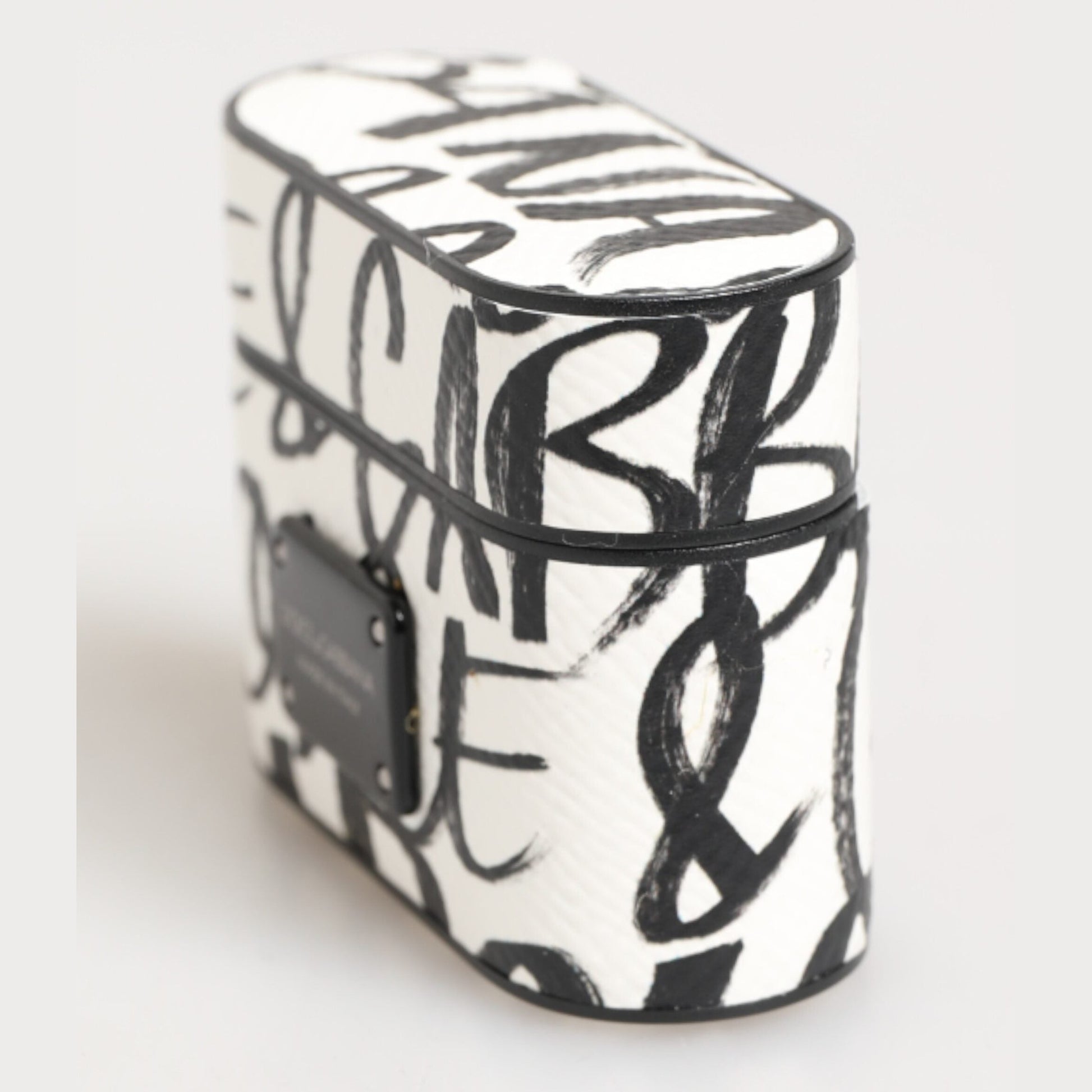 Dolce & Gabbana Black White Leather Monogram Print Logo Holder Airpods Case