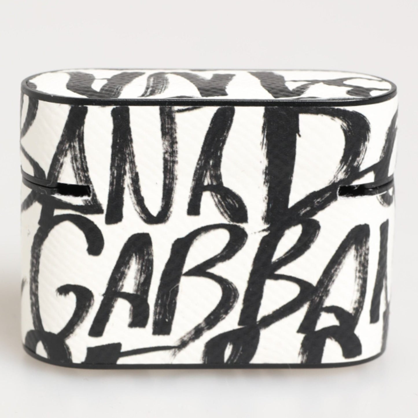 Dolce & Gabbana Black White Leather Monogram Print Logo Holder Airpods Case
