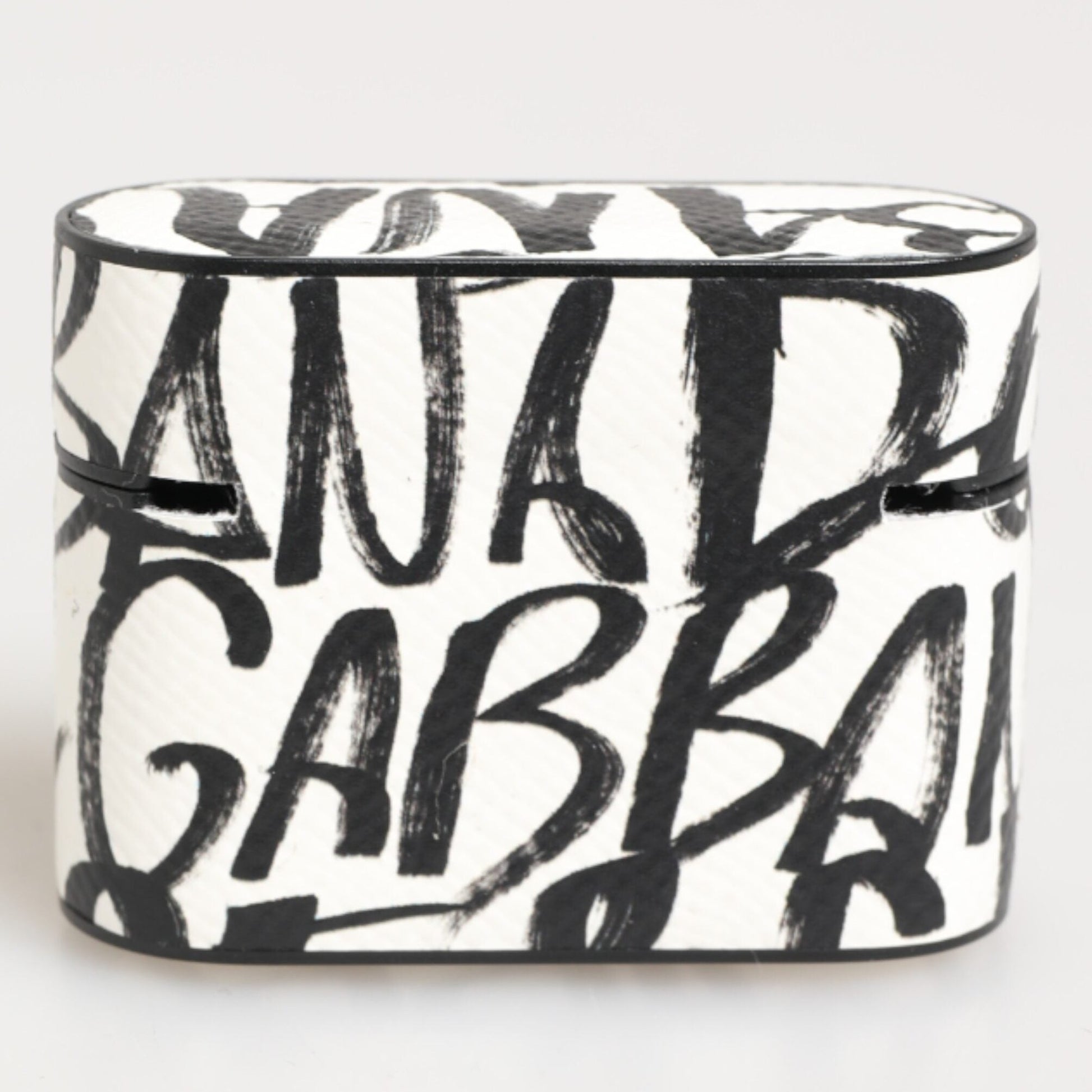 Dolce & Gabbana Black White Leather Monogram Print Logo Holder Airpods Case