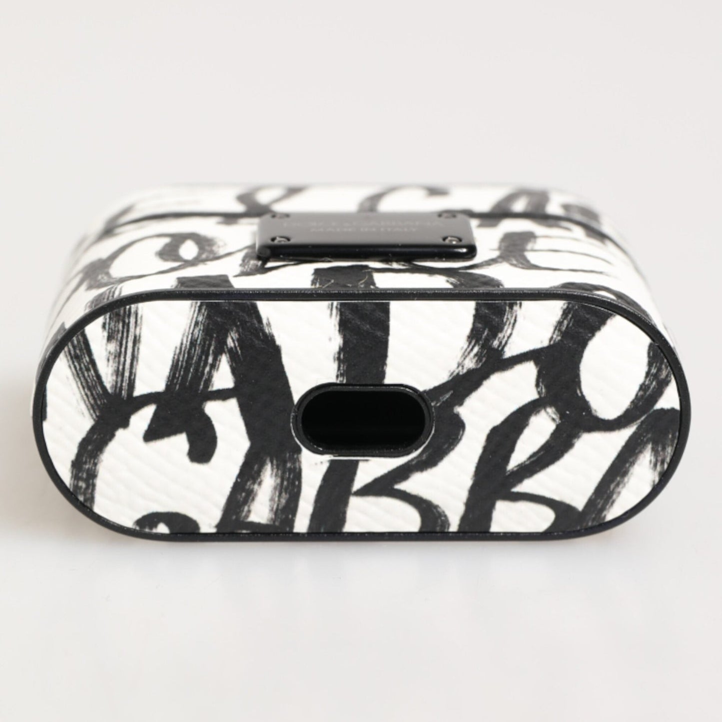 Dolce & Gabbana Black White Leather Monogram Print Logo Holder Airpods Case