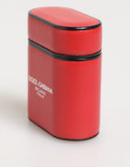 Dolce & Gabbana Red White Calfskin Leather Logo Flip Holder Airpods Case