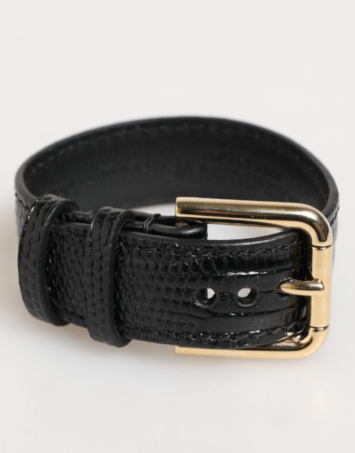 Dolce & Gabbana Black Embossed Leather Gold Buckle Belt Strap Bracelet - Eljoys Fashion 