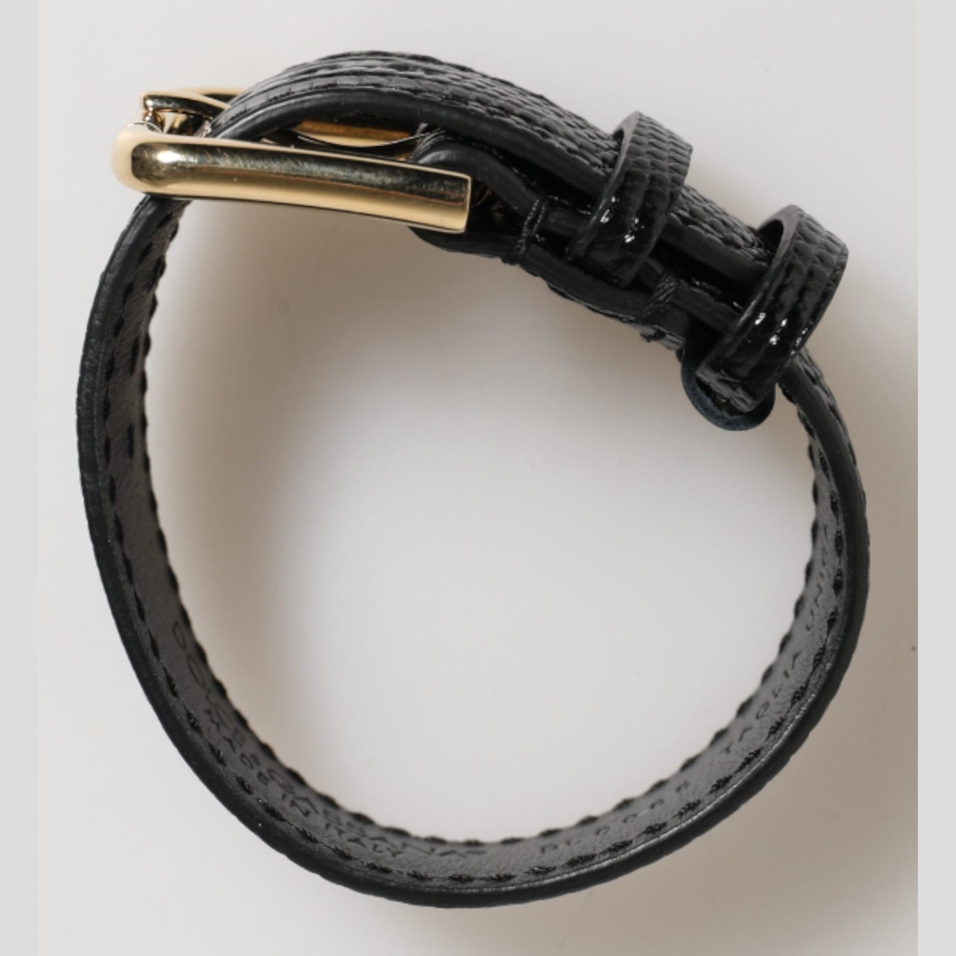 Dolce & Gabbana Black Embossed Leather Gold Buckle Belt Strap Bracelet