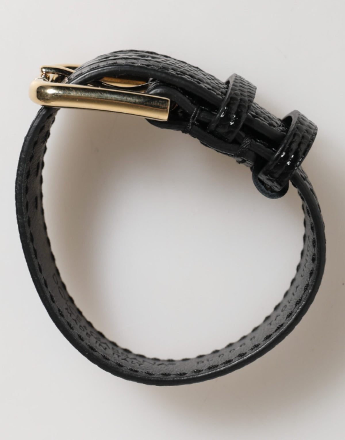Dolce & Gabbana Black Embossed Leather Gold Buckle Belt Strap Bracelet - Eljoys Fashion 