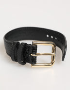 Dolce & Gabbana Black Embossed Leather Gold Buckle Belt Strap Bracelet - Eljoys Fashion 