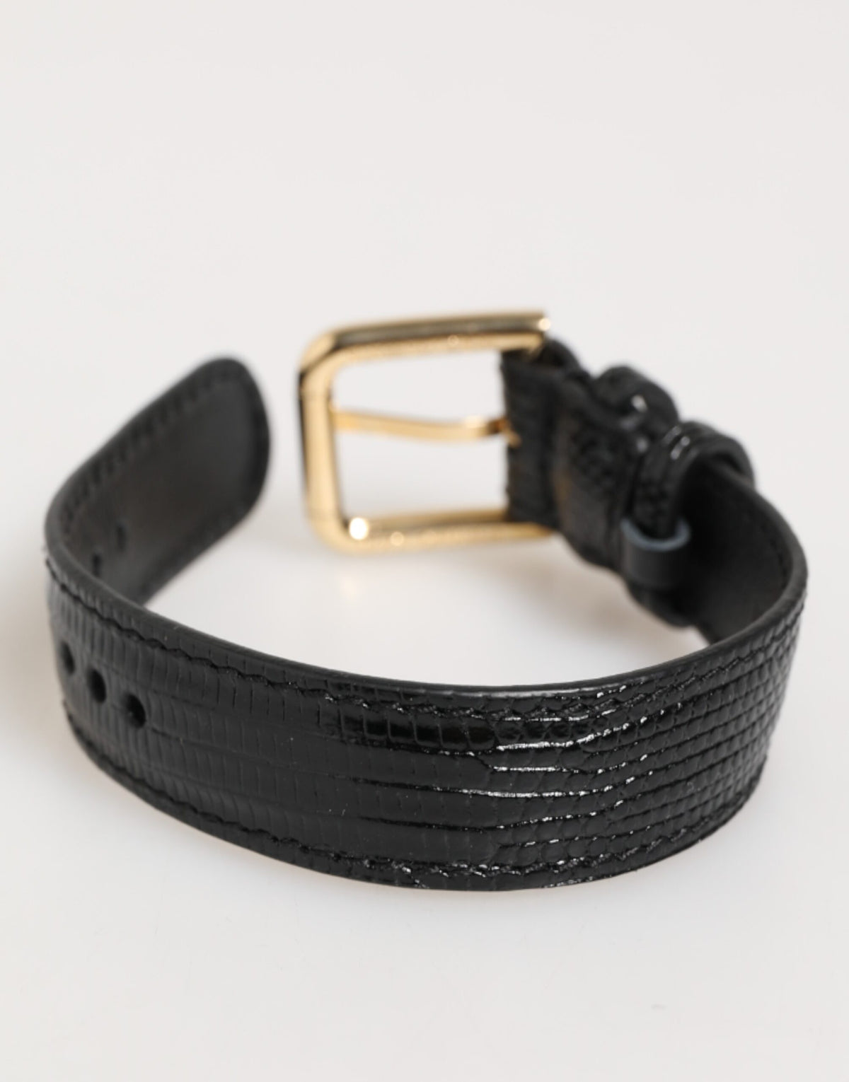 Dolce & Gabbana Black Embossed Leather Gold Buckle Belt Strap Bracelet - Eljoys Fashion 
