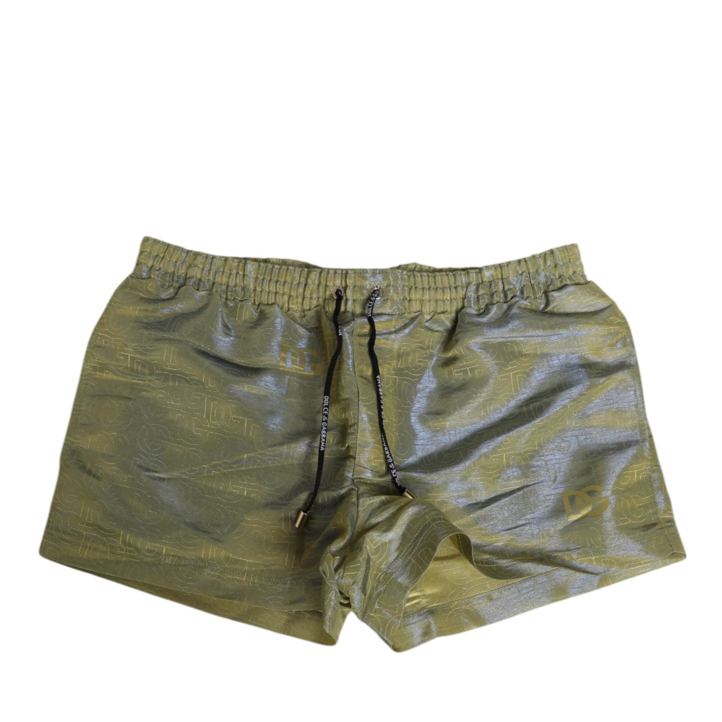 Dolce & Gabbana Green Polyester Metallic Logo Print Men Swimwear