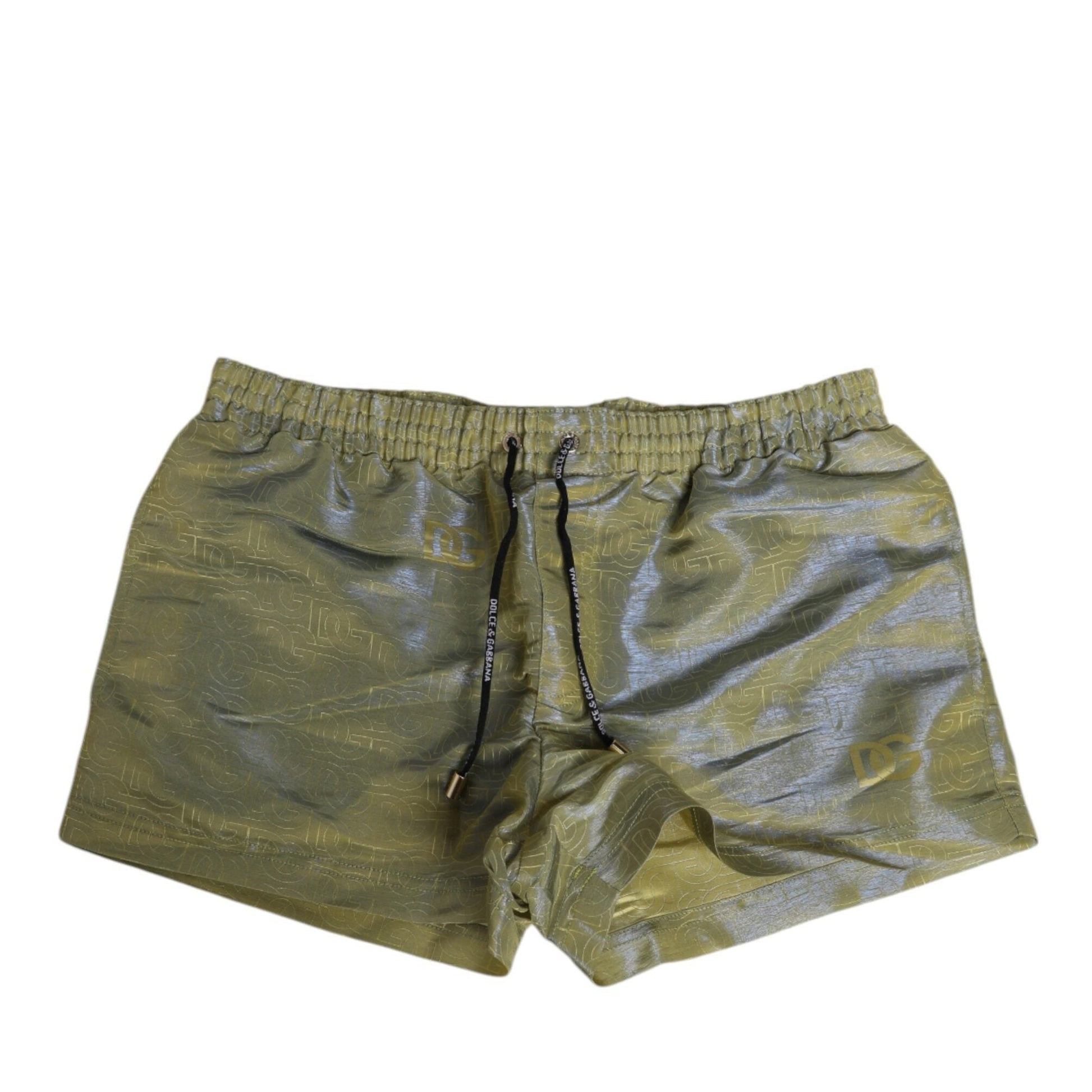 Dolce & Gabbana Green Polyester Metallic Logo Print Men Swimwear