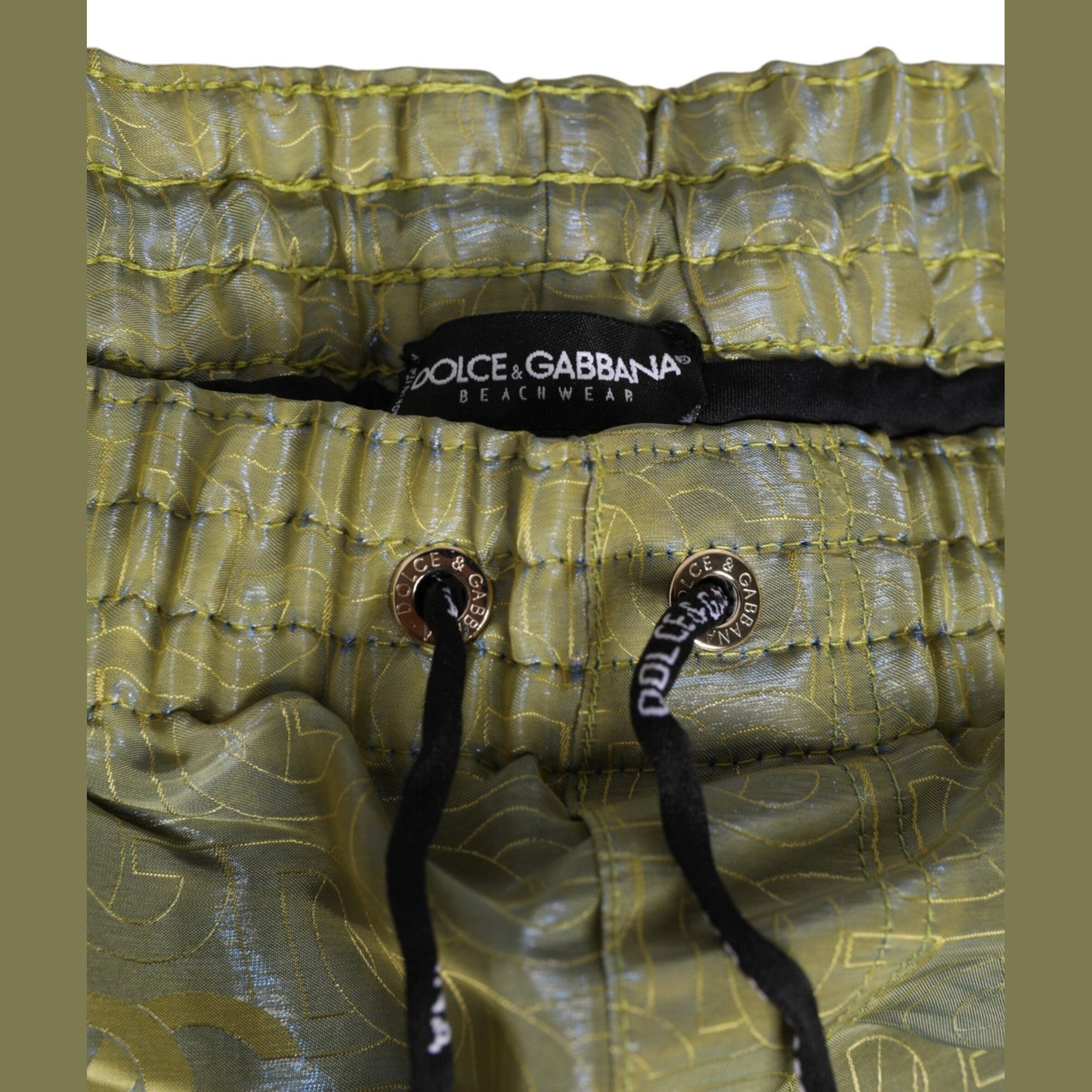Dolce & Gabbana Green Polyester Metallic Logo Print Men Swimwear