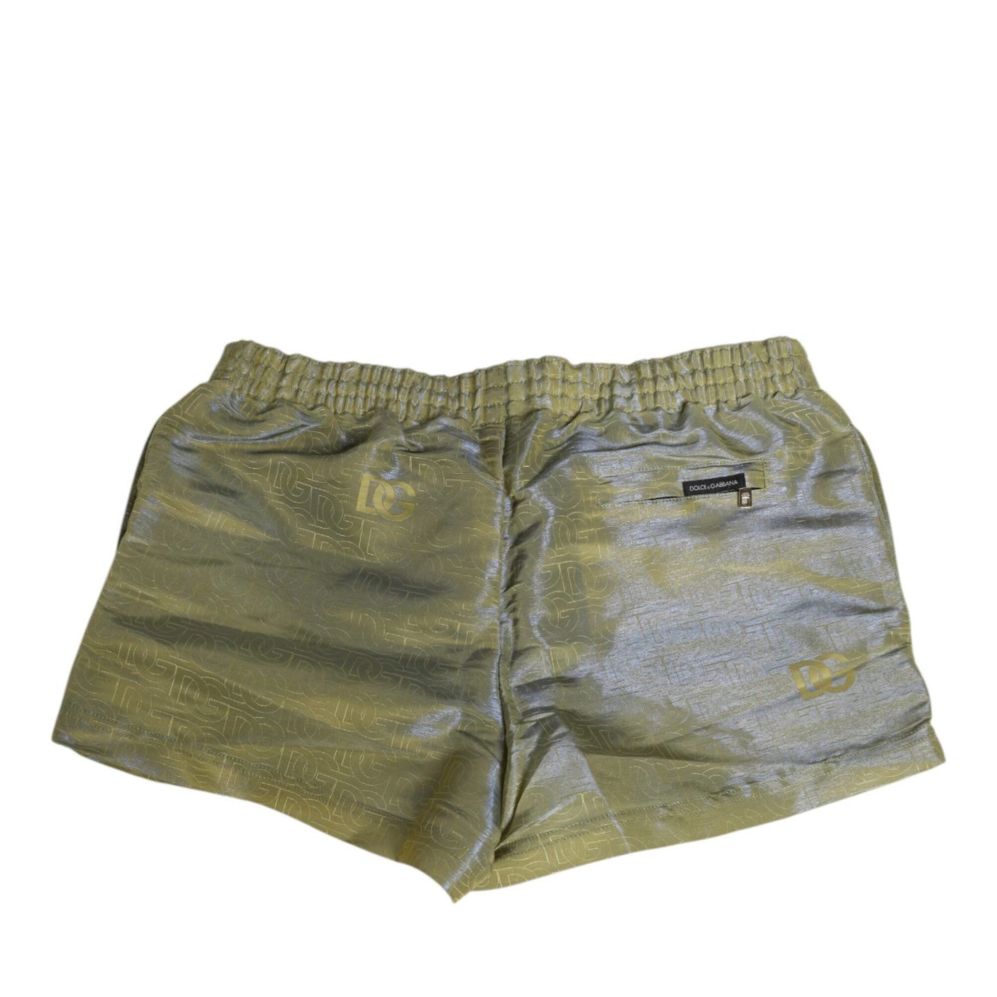 Dolce & Gabbana Green Polyester Metallic Logo Print Men Swimwear