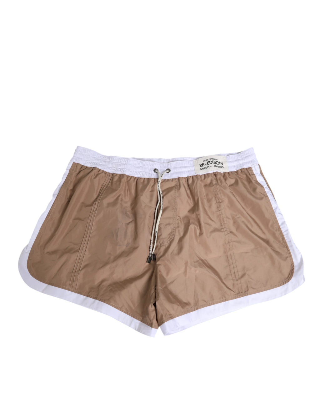 Dolce & Gabbana Brown White Polyester Re-Edition Shorts Swimwear Dolce & Gabbana