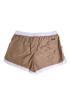Dolce & Gabbana Brown White Polyester Re-Edition Shorts Swimwear Dolce & Gabbana