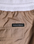 Dolce & Gabbana Brown White Polyester Re-Edition Shorts Swimwear Dolce & Gabbana