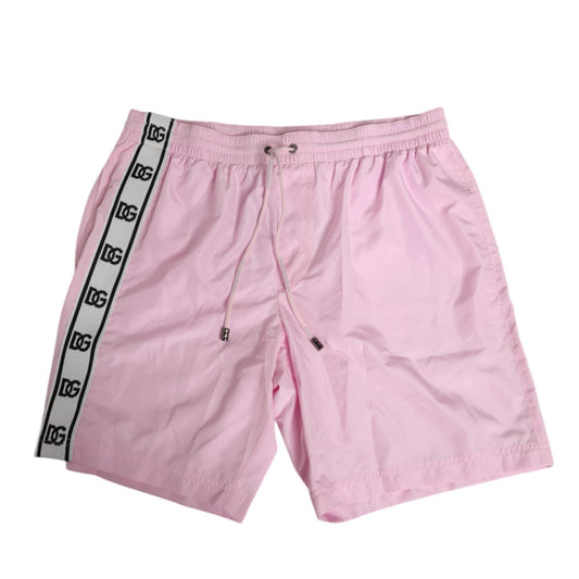 Dolce & Gabbana Pink Nylon Logo Side Stripe Beachwear Men Swimwear
