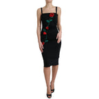 Dolce & Gabbana Black Wool Sleeveless Rose Applique Dress