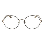 Christian Lacroix beige metal glasses frames with rounded lenses and slim design on a plain background.